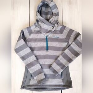 Avalanche Woman's 1/4‎ Zip Pullover Sweater Size Small Hooded Teal Gray Stripes